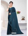 Teal Blue Fabulous Designer Party Wear Satin Sari