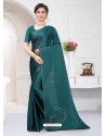 Teal Fabulous Designer Party Wear Satin Sari