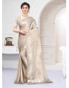 Off White Fabulous Designer Party Wear Satin Sari