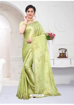 Green Fabulous Designer Party Wear Satin Sari