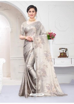 Silver Fabulous Designer Party Wear Satin Sari