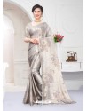 Silver Fabulous Designer Party Wear Satin Sari