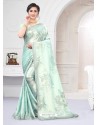 Sky Blue Fabulous Designer Party Wear Satin Sari