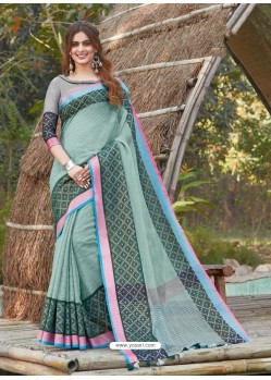 Sky Blue Mesmeric Designer Classic Wear Linen Sari