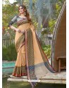 Light Orange Mesmeric Designer Classic Wear Linen Sari