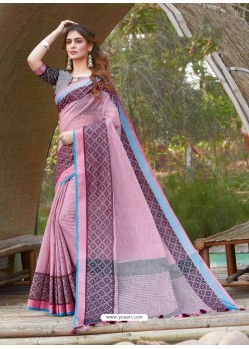 Dusty Pink Mesmeric Designer Classic Wear Linen Sari
