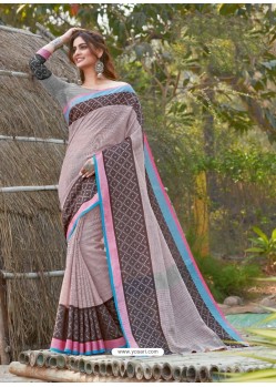 Baby Pink Mesmeric Designer Classic Wear Linen Sari
