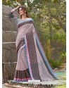 Baby Pink Mesmeric Designer Classic Wear Linen Sari