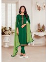 Dark Green Designer Jam Silk Cotton Churidar Salwar Suit