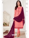 Light Red Designer Jam Silk Cotton Churidar Salwar Suit