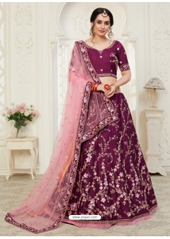 Deep Wine Scintillating Designer Heavy Wedding Wear Lehenga