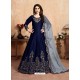 Dark Blue Stunning Heavy Designer Art Silk Party Wear Anarkali Suit