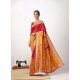 Red Latest Designer Party Wear Cotton Silk Sari