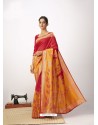 Red Latest Designer Party Wear Cotton Silk Sari