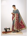 Grey Latest Designer Party Wear Cotton Silk Sari