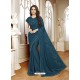 Teal Blue Mesmeric Designer Classic Wear Satin Sari