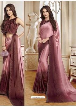 Pink Mesmeric Designer Classic Wear Satin Sari