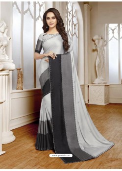 Light Grey Mesmeric Designer Classic Wear Satin Sari