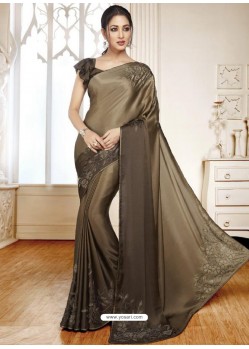 Camel Mesmeric Designer Classic Wear Satin Sari