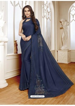 Dark Blue Mesmeric Designer Classic Wear Satin Sari