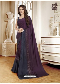 Purple Mesmeric Designer Classic Wear Satin Sari