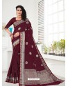 Maroon Latest Designer Classic Wear Linen Sari