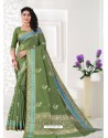 Green Latest Designer Classic Wear Linen Sari