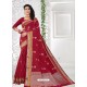 Red Latest Designer Classic Wear Linen Sari