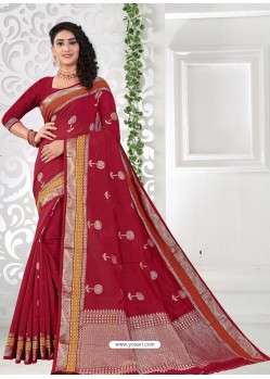 Red Latest Designer Classic Wear Linen Sari