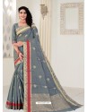 Grey Latest Designer Classic Wear Linen Sari