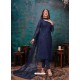 Dark Blue Designer Party Wear Net Straight Salwar Suit