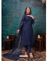 Dark Blue Designer Party Wear Net Straight Salwar Suit