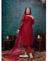 Crimson Designer Party Wear Net Straight Salwar Suit