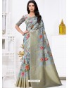 Aqua Grey Latest Party Wear Designer Banarasi Jacquard Sari