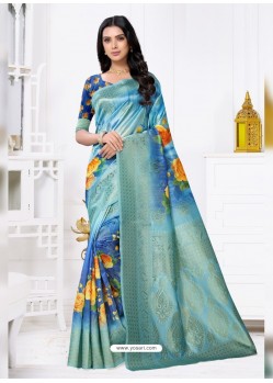 Blue Latest Party Wear Designer Banarasi Jacquard Sari