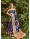 Dark Blue Latest Party Wear Designer Silk Sari