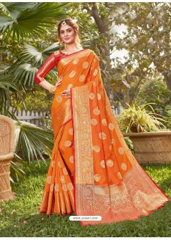 Orange Latest Party Wear Designer Silk Sari