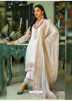 White Heavy Designer Party Wear Georgette Palazzo Suit