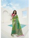 Parrot Green Latest Party Wear Designer Banarasi Silk Sari