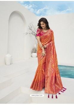 Orange Latest Party Wear Designer Banarasi Silk Sari