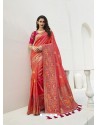 Dark Peach Latest Party Wear Designer Banarasi Silk Sari