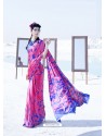 Hot Pink Latest Casual Designer Japan Satin Crepe Sari