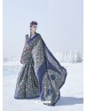 Dark Blue Latest Casual Designer Japan Satin Crepe Sari