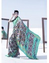 Aqua Mint Latest Casual Designer Japan Satin Crepe Sari
