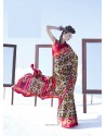 Red Latest Casual Designer Japan Satin Crepe Sari