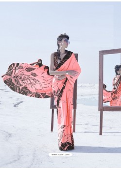 Peach Latest Casual Designer Japan Satin Crepe Sari
