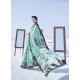 Sky Blue Latest Casual Designer Japan Satin Crepe Sari