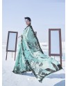 Sky Blue Latest Casual Designer Japan Satin Crepe Sari