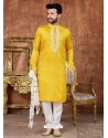 Yellow Designer Festive Wear Kurta Pajama For Men