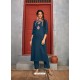 Teal Blue Designer Party Wear Rayon Kurti With Bottom